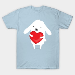 Cute cartoon bunny rabbit holding heart. T-Shirt